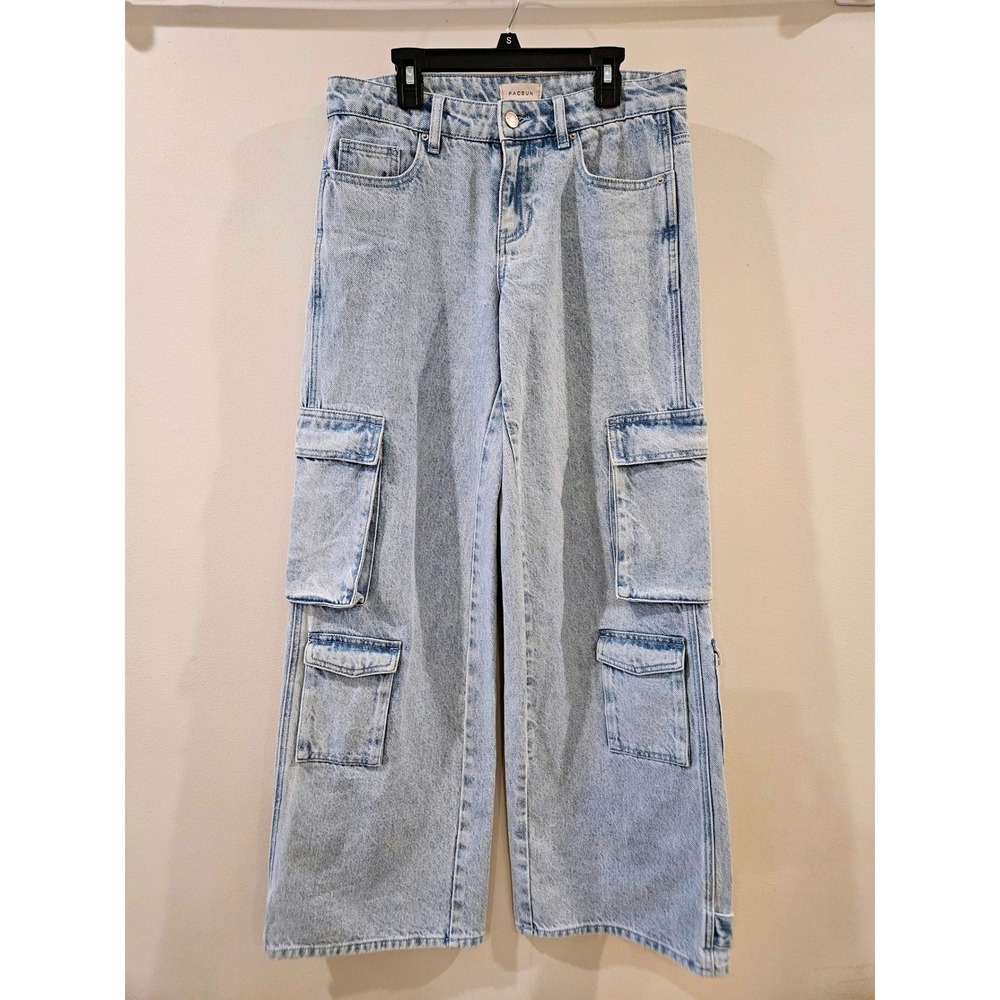 PacSun Light Wash Wide Leg Cargo Jeans Size 26 High Rise Utility Denim